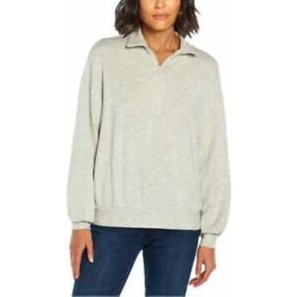 Three Dots Womens Ribbed Cuff Quarter Zip Pullover Sweater Heather Gray Size S - Picture 1 of 6